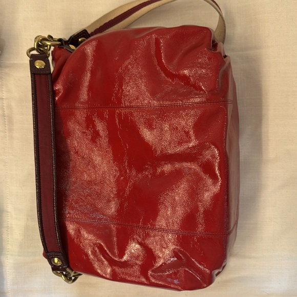 Cherry Red Coach Handbag With Detachable fabric shoulder Strap. - Picture 8 of 9